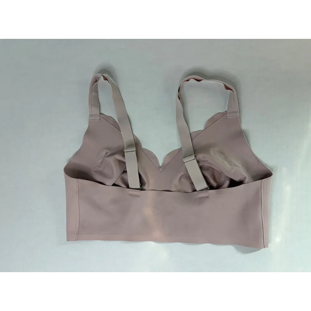 Seamless Scalloped Wireless Bralette Mauve Pink XL Adjustable Straps Comfort Bra